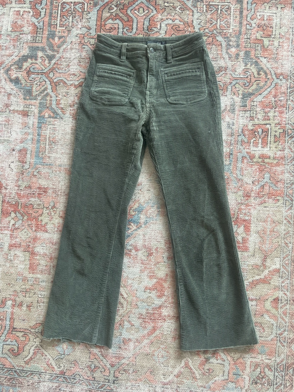 Prana Cropped Olive Green Corduroy Straight-Leg Pants